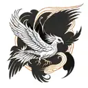 suggestive image of a phoenix and a woman overlapping as they take flight tattoo design idea