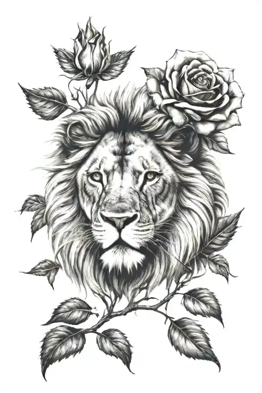 Lion Rose which reflects anger and love tattoo design idea
