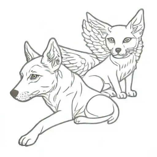 angel dog and  cat  with suriname flag  tattoo design idea