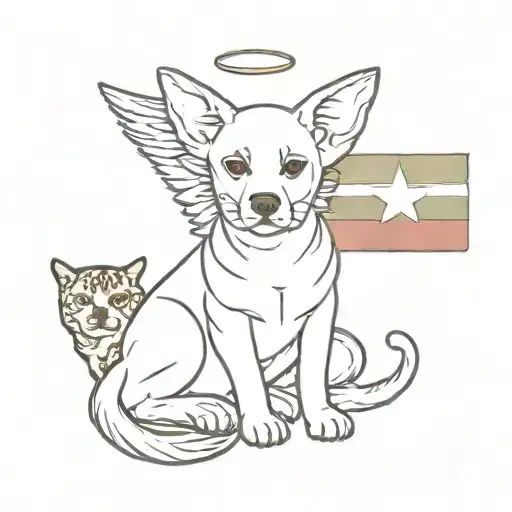 angel dog amd cat  with suriname flag  tattoo design idea