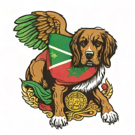 suriname flag with dog with angel wings  tattoo design idea