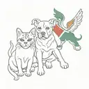 angel dog and  cat  with suriname flag  tattoo design idea