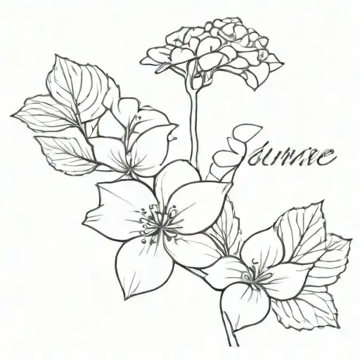 hydrangea flower with suzanne written tattoo design idea