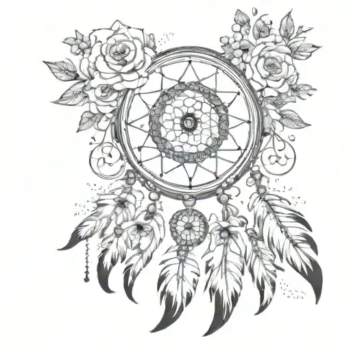 flowers watch dreamcatcher tattoo design idea
