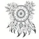flowers watch dreamcatcher tattoo design idea