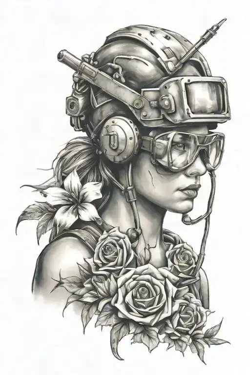 Female Welder Flowers tattoo design idea