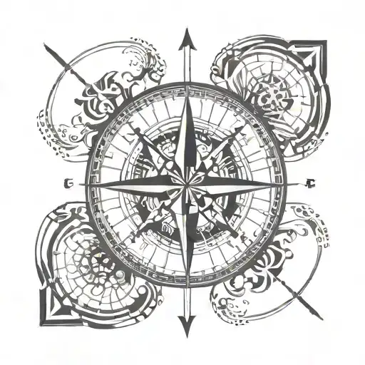 Compass: Drawn with thin, simple lines, with light shading to give depth. Infinity symbol: Encircles tattoo design idea