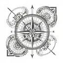 Compass: Drawn with thin, simple lines, with light shading to give depth. Infinity symbol: Encircles tattoo design idea