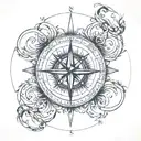 Compass: Drawn with thin, simple lines, with light shading to give depth. Infinity symbol: Encircles tattoo design idea
