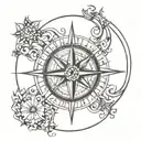 Compass: Drawn with thin, simple lines, with light shading to give depth. Infinity symbol: Encircles tattoo design idea