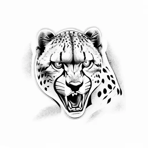 A fierce cheetah running through a baseball field with the Cubs logo in the background tattoo design idea