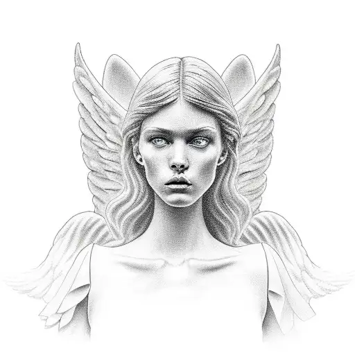 angel with scale and trumpet tattoo design idea