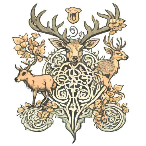 Reindeer, Yggdrasil, squirrel and triskele tattoo design idea