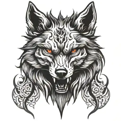 Demonic wolf head tattoo design idea