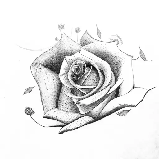 a rose with an eye and sharp, torn leaves tattoo design idea