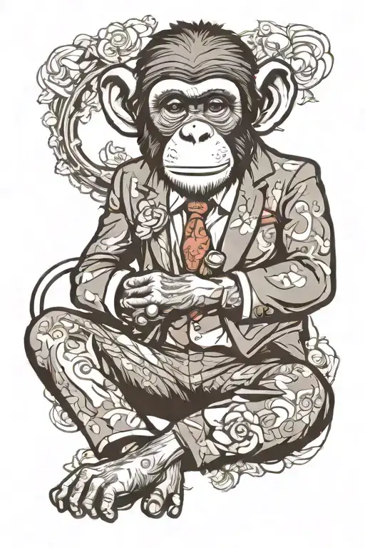 I would like create a tatoo for monkey wearing suit pants that are too big for him around the waist but are too short fo tattoo design idea