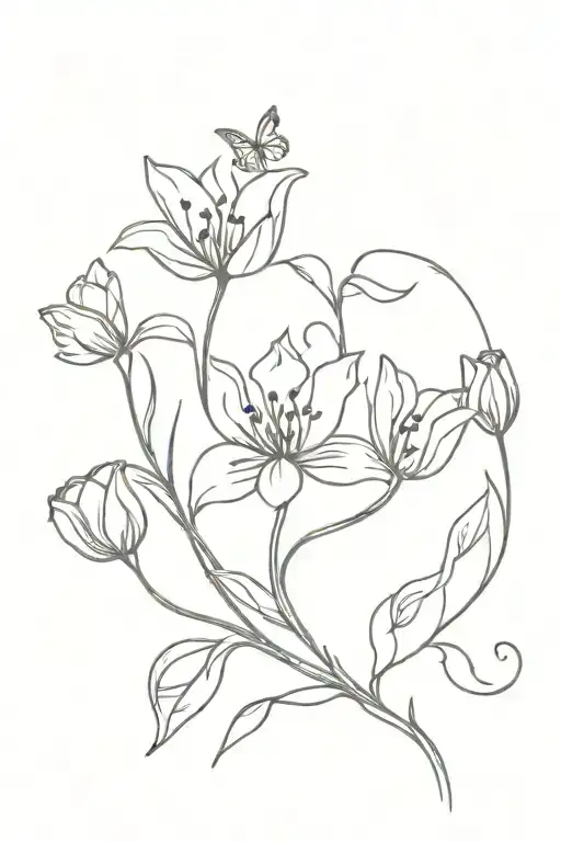 tulips vines wrapping with butterflies  tattoo design idea