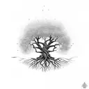 Tree of strength: Create a tattoo of a mighty tree with roots deep in the ground and branches reaching towards the sky,  tattoo design idea