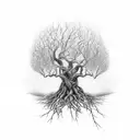 Tree of strength: Create a tattoo of a mighty tree with roots deep in the ground and branches reaching towards the sky,  tattoo design idea