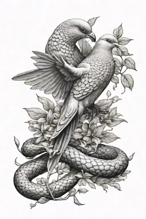 Dove and Snake tattoo design idea