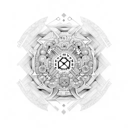 A geometric design incorporating elements of Finnish folklore and bacteriophages tattoo design idea