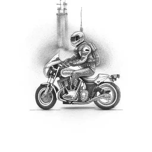 motorcycle v-twin engine in the form of a destroying tower tattoo design idea
