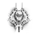 motorcycle v-twin engine in the form of a destroying tower tattoo design idea