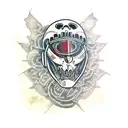 motorcycle v-twin engine in the form of a destroying tower tattoo design idea