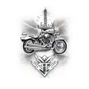 motorcycle v-twin engine in the form of a destroying tower tattoo design idea