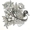 birth flowers growing with a duck holding tattoo design idea