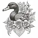 birth flowers growing with a duck holding tattoo design idea