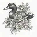 birth flowers growing with a duck holding tattoo design idea