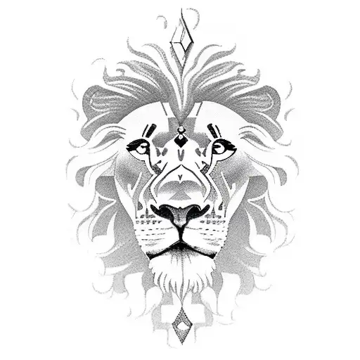 A lion surrounded by symbols of discipline and memento mori tattoo design idea