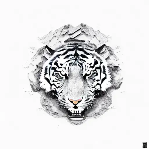 tiger biting planeth earth, crumbling from under as if the planet was destroyed, and scorpion under with its tail etappe tattoo design idea