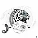 tiger biting apocalyptic planet with scorpion under planet with tail wrapped around the planet tattoo design idea