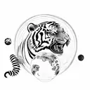 tiger biting apocalyptic planet with scorpion under planet with tail wrapped around the planet tattoo design idea