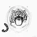 tiger biting apocalyptic planet with scorpion under planet with tail wrapped around the planet tattoo design idea