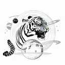 tiger biting apocalyptic planet with scorpion under planet with tail wrapped around the planet tattoo design idea