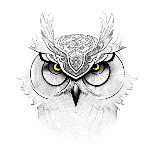 A mysterious owl perched on a branch, symbolizing deep thought and intelligence tattoo design idea