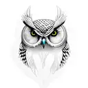 A mysterious owl perched on a branch, symbolizing deep thought and intelligence tattoo design idea