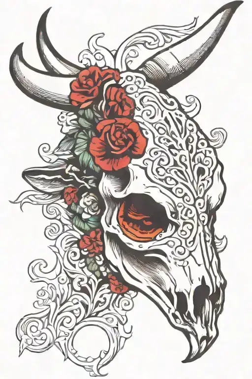 show steer skull tattoo design idea