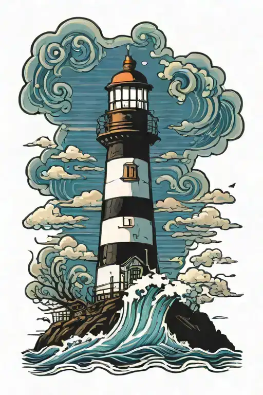 Lighthouse stormy condition tattoo design idea