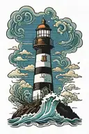 Lighthouse stormy condition tattoo design idea