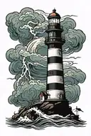Lighthouse stormy condition tattoo design idea