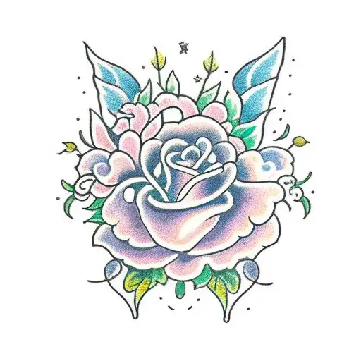 Traditional garden gate adorned with flowers and fairy motifs tattoo design idea