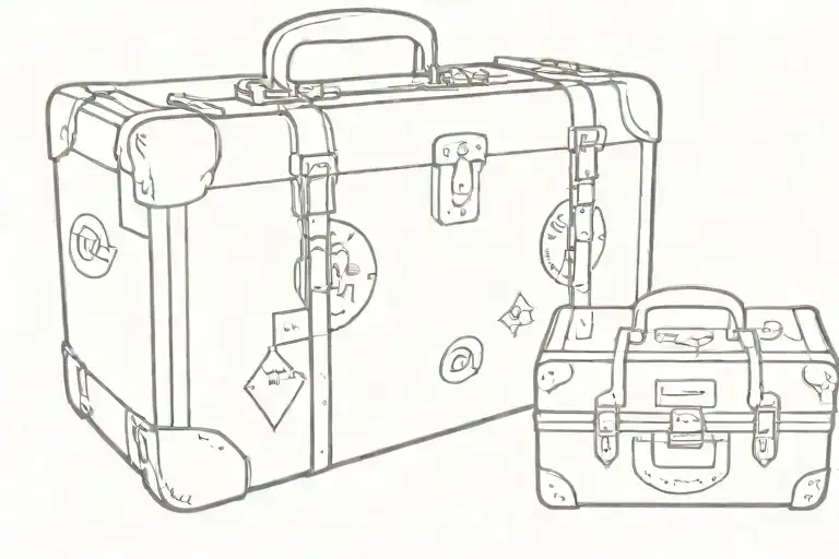 A small vintage suitcase with intricate detailing, such as travel stickers or patches. On the suitcase, have Taylor Swif tattoo design idea