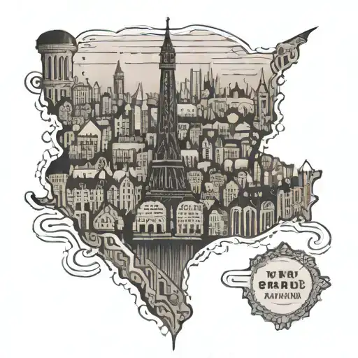 small minimal postcard style tattoo featuring European landmarks and a subtle reference to Taylor Swift's lyrics tattoo design idea