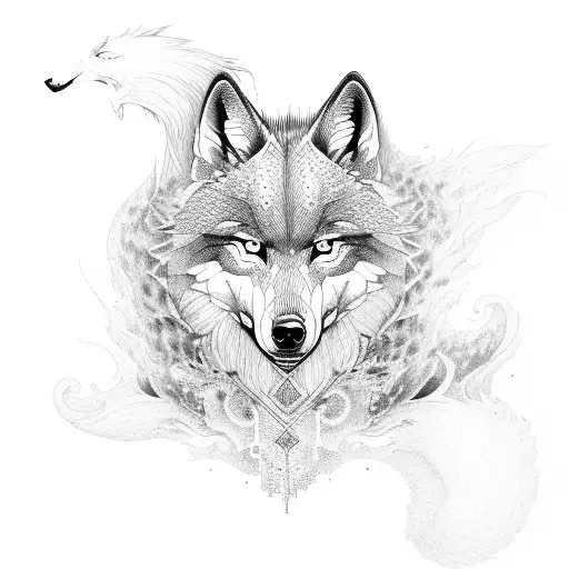 alpha wolf and phoenix tattoo design idea