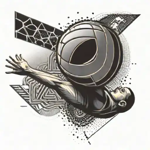 A tattoo design of a volleyball player spiking a ball with intricate geometric patterns in the background tattoo design idea