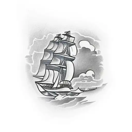 futuristic Clipper ship  tattoo design idea